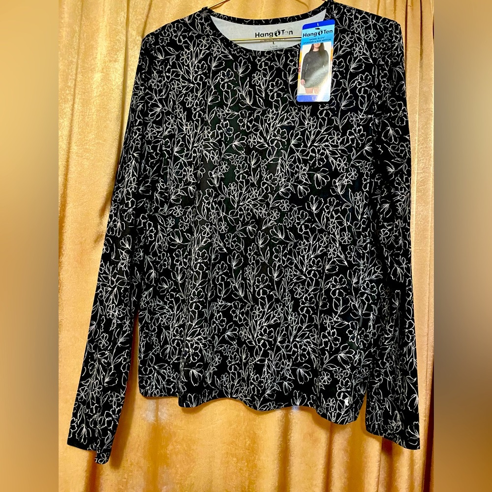 Hang Ten Rash Guard L Black and White Floral